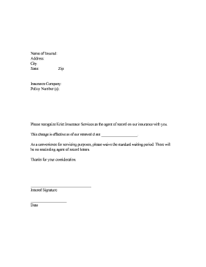 Insurance Agent of Record Change Form