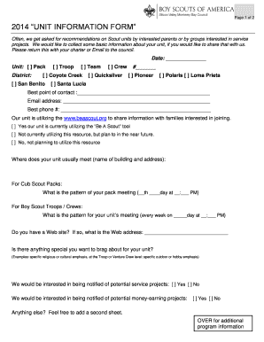 Unit Information Form