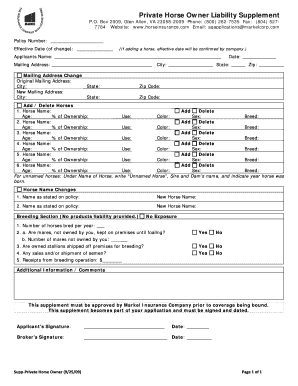 Private Horse Owner Liability Supplement
