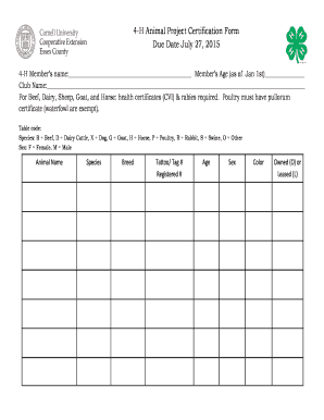4-H Animal Project Certification Form