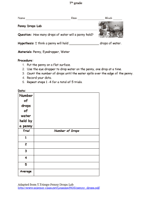 Penny Drops Lab Worksheet