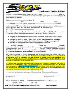 Power of Attorney for Student Residency