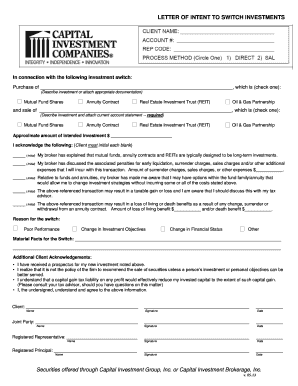 Letter of Intent to Switch Investments