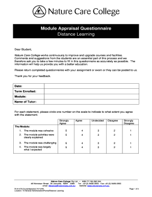 Distance Learning Course Appraisal Form