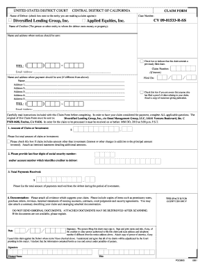 US Bankruptcy Claim Form