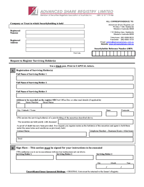 Request to Register Surviving Holder