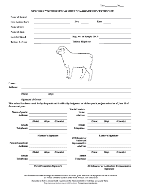 New York Youth Breeding Sheep Non-Ownership Certificate