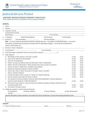 Janitorial Services Product Warranty Application