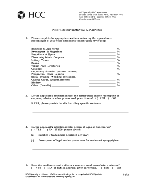 Printers Supplemental Application