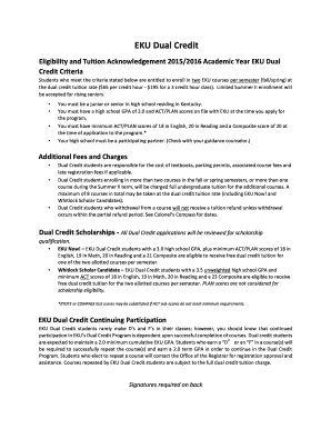 EKU Dual Credit Eligibility and Tuition Acknowledgement