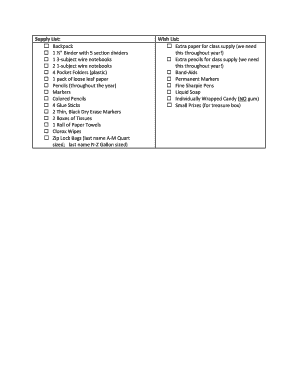 School Supply List