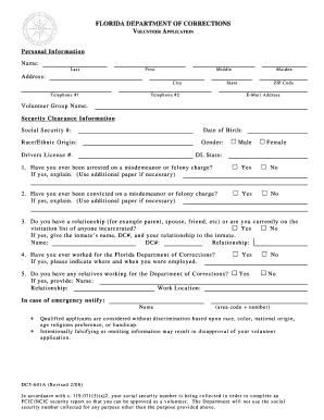 Florida Department of Corrections Volunteer Application