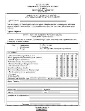 Chesterfield County Public Schools Reference Form