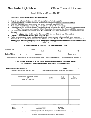 Manchester High School Transcript Request Form