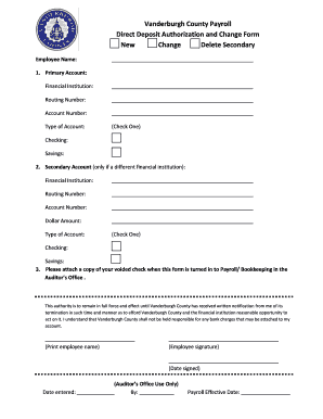 Vanderburgh County Payroll Direct Deposit Authorization