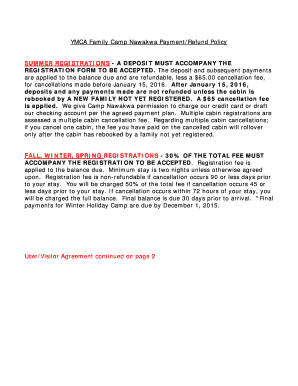 YMCA Family Camp Payment/Refund Policy