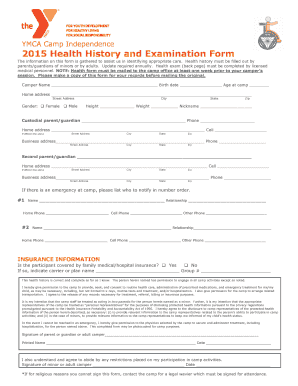 YMCA Camp Health History and Examination Form