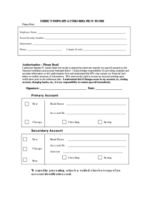 Direct Deposit Authorization Form