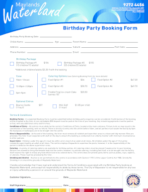 Birthday Party Booking Form