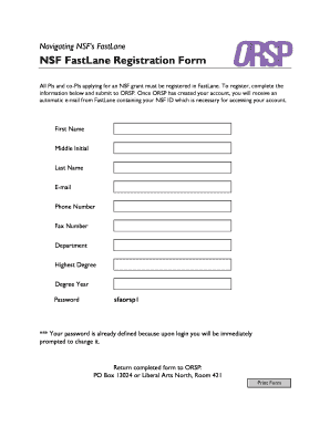 NSF FastLane Registration Form