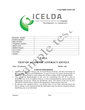 TALL Academic Literacy Test