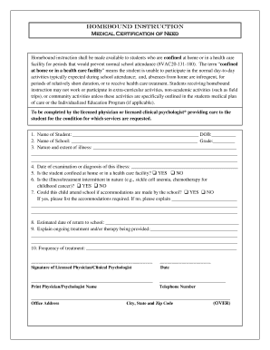 Medical Certification of Need for Homebound Instruction
