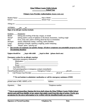 Primary Care Provider Authorization: Epipen