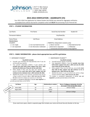 2015-2016 FAFSA Aggregate Verification Form