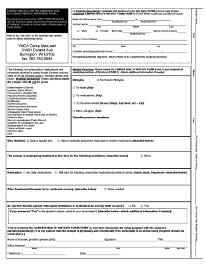 YMCA Camper Health Recommendations Form
