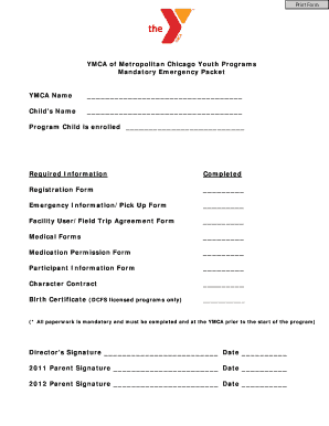 YMCA Emergency Packet
