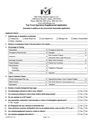 Tow Truck Operators Supplemental Application