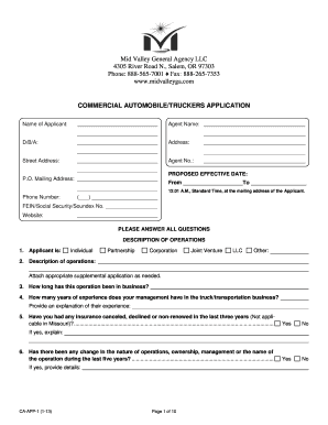 Commercial Automobile Truckers Application