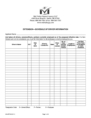 Extension Schedule of Driver Information