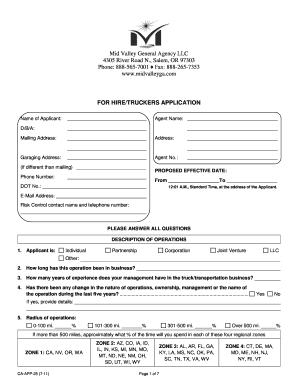 Truckers Application Form
