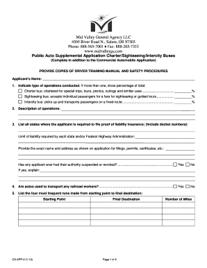 Public Auto Supplemental Application for Charter/Sightseeing/Intercity Buses
