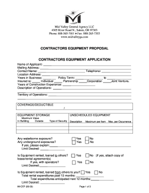 Contractors Equipment Proposal Application