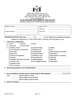 Club Program Supplemental Application