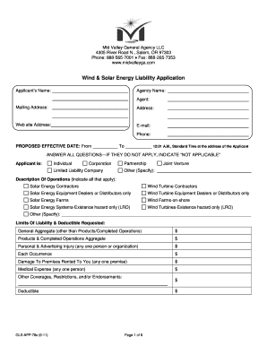 Wind & Solar Energy Liability Application