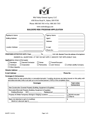 Builders Risk Program Application