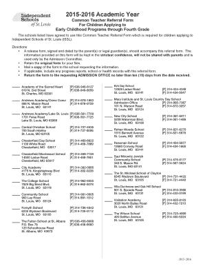 Common Teacher Referral Form for Early Childhood Programs