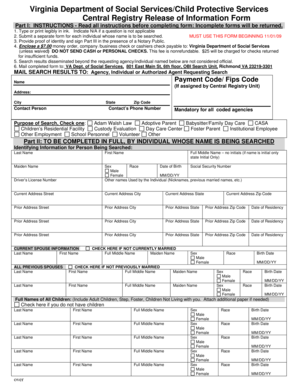 Virginia Central Registry Release of Information Form