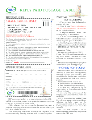 Aussie Recycling Program Reply Paid Label