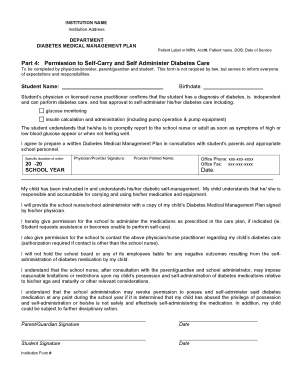 Diabetes Medical Management Plan