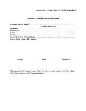 University-Leaving Discharge Form