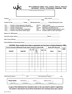 Secondary School Withdrawal/Transfer Form
