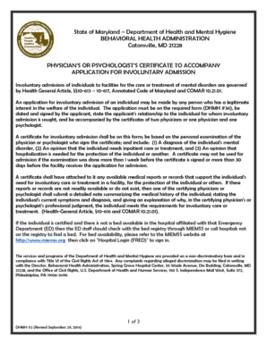 Physician's or Psychologist's Certificate for Involuntary Admission