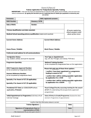 Postgraduate Specialty Training Registration Form