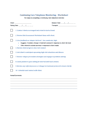 Continuing Care Telephone Monitoring Worksheet