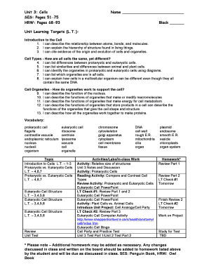 Unit 3 Cells Worksheet