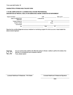 Character & Fitness Healthcare Form